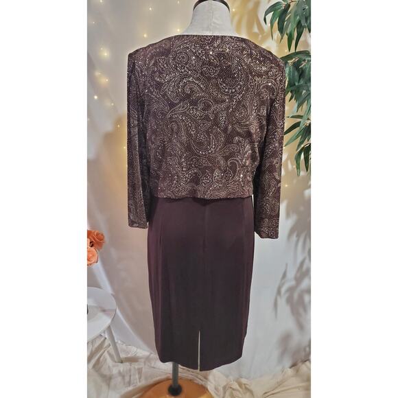 Patra Vtg Paisley Glitter Slinky Stretch 2 Pc Jacket Dress Set Size 16 Sparkle - Picture 3 of 12